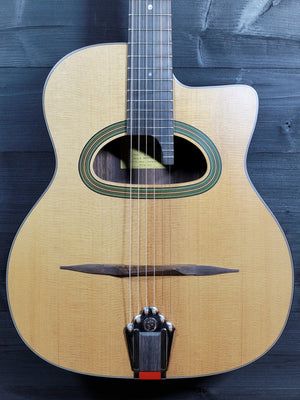 Eastman DM3 Grande Bouche Gypsy Jazz Acoustic Guitar with solid Sitka spruce top and traditional D-hole design at Tobias Music.