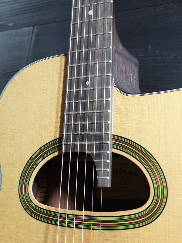 Eastman DM3 Grande Bouche Gypsy Jazz Acoustic Guitar with solid Sitka spruce top and traditional D-hole design at Tobias Music.