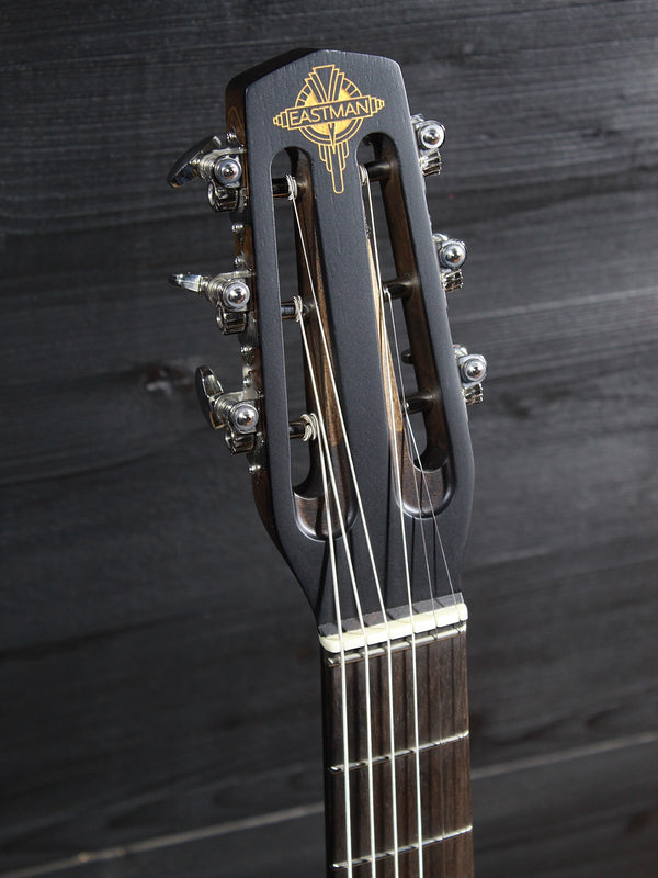 Eastman DM3 Grande Bouche Gypsy Jazz Acoustic Guitar with solid Sitka spruce top and traditional D-hole design at Tobias Music.