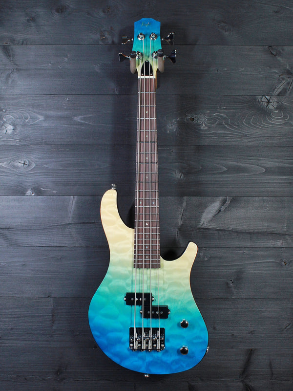 Flight / Jet Mini Bass TBL Solidbody Transparent Blue w/ Deluxe Soft Case Included