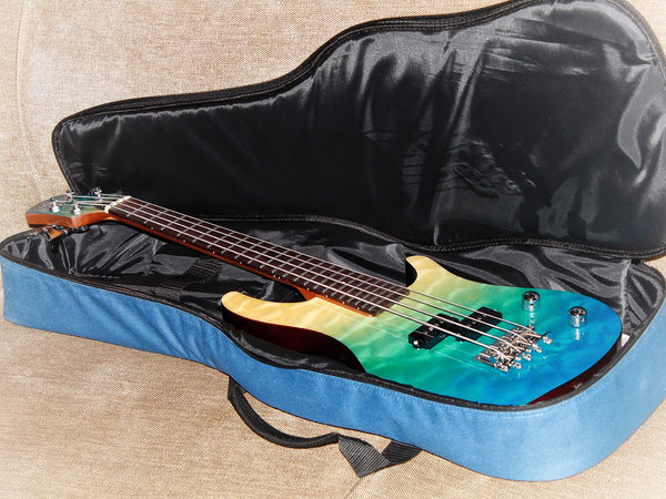 Flight / Jet Mini Bass TBL Solidbody Transparent Blue w/ Deluxe Soft Case Included