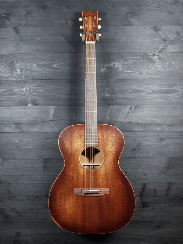 Detail of the vintage-inspired distressed satin finish on the Martin 000-15 StreetMaster