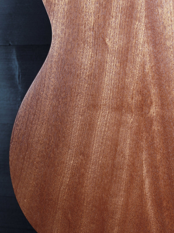 Close up of Back of Martin 000-Jr acoustic guitar featuring solid Sapele wood