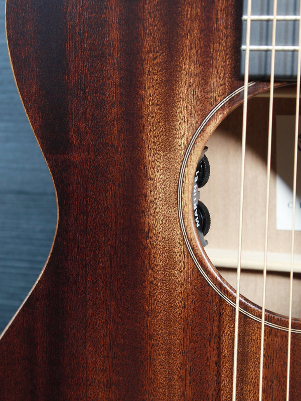 Soundhole and electronics on the Martin 000C Jr E StreetMaster acoustic-electric guitar 