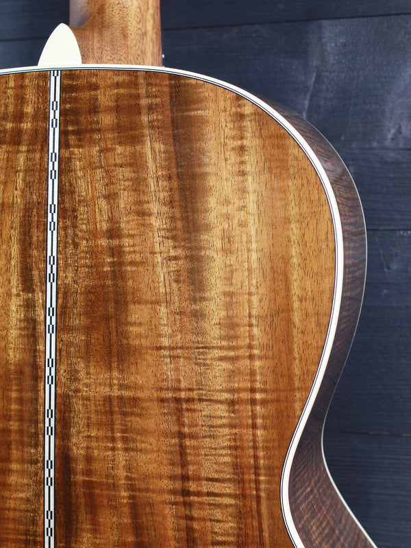Premium Broad Figure Hawaiian Koa back on Martin Custom Shop acoustic guitar