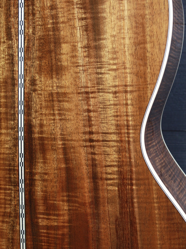 Premium Broad Figure Hawaiian Koa back on Martin Custom Shop acoustic guitar