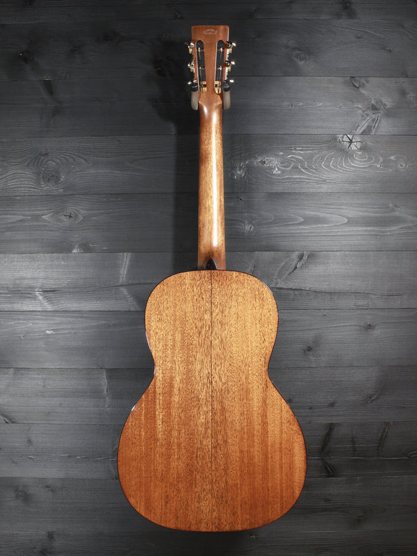 Full view of the back of the Martin Custom Shop 00-12 Fret featuring solid mahogany tonewood.