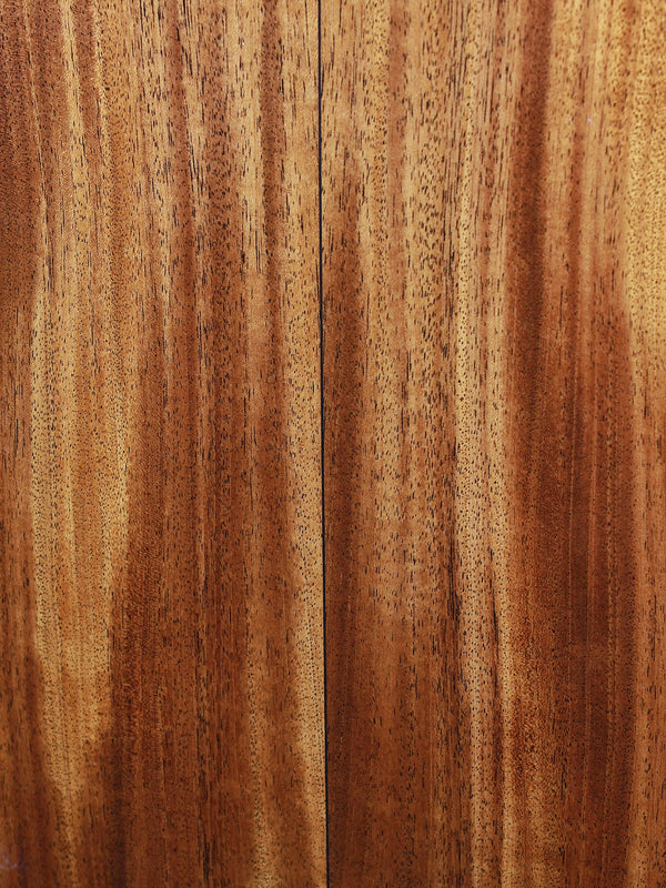 Back of Martin Custom Shop 0000/M guitar showcasing Sinker Mahogany wood grain close up wood texture