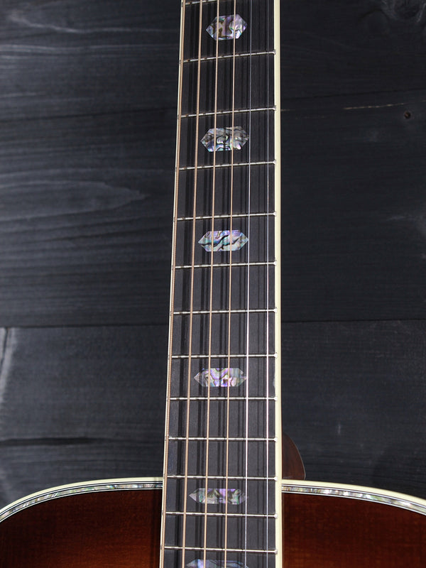 Detail of the Martin D-41’s decorative appointments and craftsmanship showing fretboard and inlay