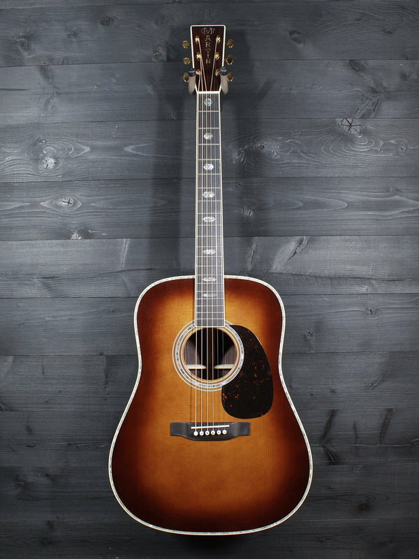 Full front view of a Martin D-41 acoustic guitar featuring the 1933 Ambertone top finish