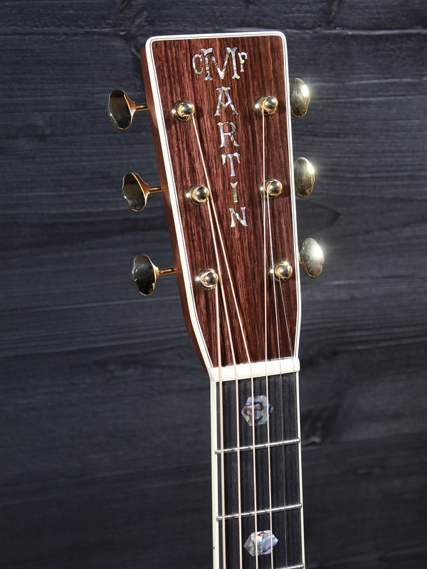 Close-up of the Martin D-41 headstock and tuning machines.
