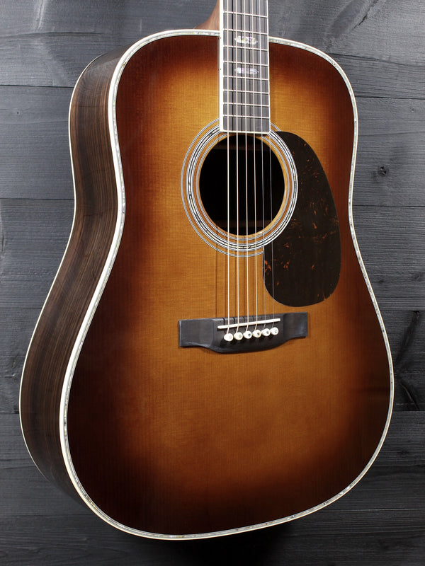Glamour Shot of front of the vintage-inspired 1933 Ambertone finish on the Martin D-41