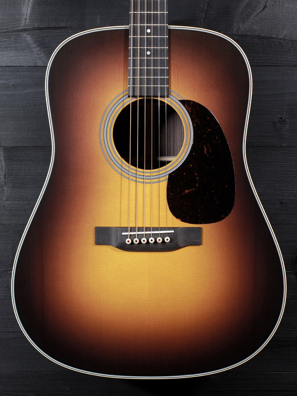 Martin D-28 Satin 1935 Sunburst acoustic guitar front view closeup