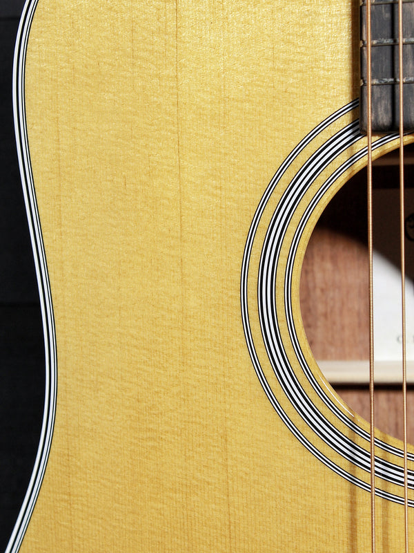 Martin DE Retro Plus Granadillo spruce top acoustic guitar Showing soundhole and rosette. 