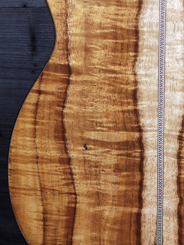 Martin O’ahu K-42 Hibiscus Hawaiian koa back wood texture.