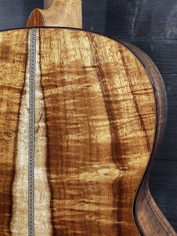 Martin O’ahu K-42 Hibiscus Hawaiian koa back upper bout with sap wood