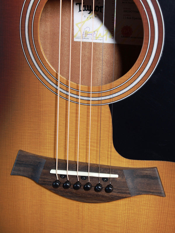 Taylor 114ce Dark Tobacco Shaded Edgeburst acoustic-electric guitar bridge saddle strings