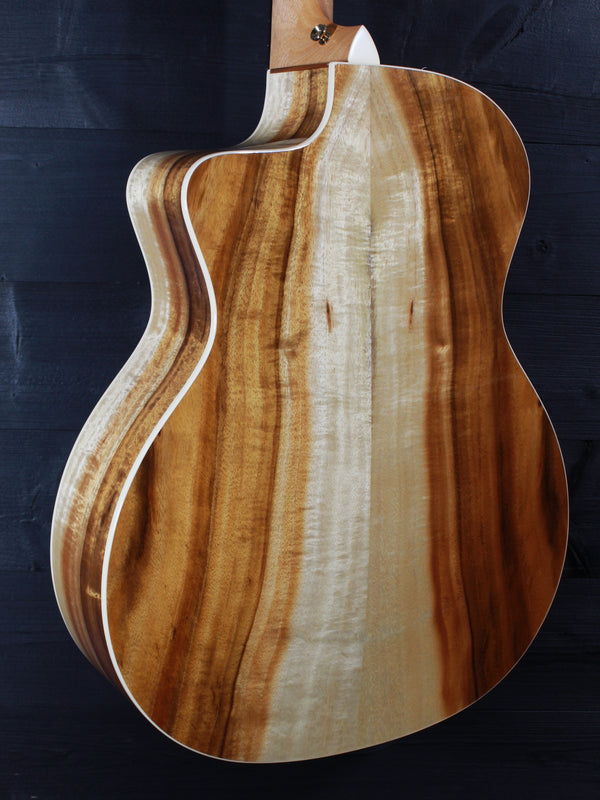 Hawaiian koa back on Taylor 214ce-K Deluxe angle view with sides
