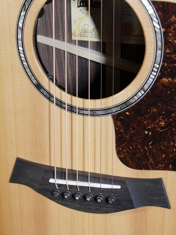     Solid Western Red Cedar top on Taylor 712ce Bridge and saddle