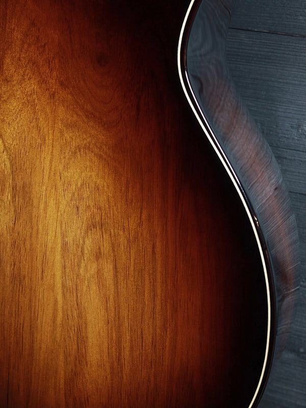 Beautiful figured Honduran Rosewood back showcasing exceptional grain and Shaded Edgeburst finish.