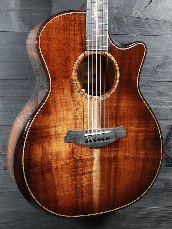 Detailed Hawaiian Koa grain on Taylor K24ce acoustic guitar