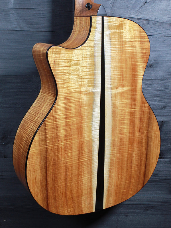 Premium Hawaiian Koa back on Taylor Custom acoustic guitar glamour shot