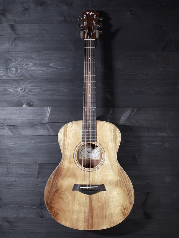 Taylor GS Mini-e Koa guitar showing Hawaiian koa top grain