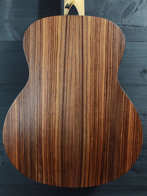 Taylor GS Mini-e SB acoustic-electric guitar with Sunburst finish Rosewood back closeup