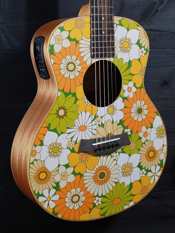 Taylor GS Mini-e Special Edition Floral Green floral artwork and torrefied spruce top glamour shot