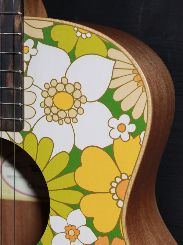 Taylor GS Mini-e Special Edition Floral Green floral artwork and torrefied spruce top Close up flowers