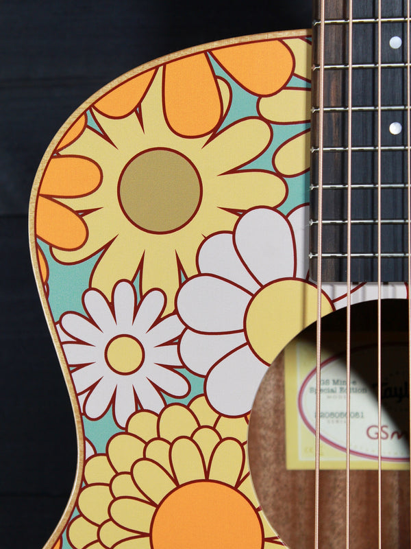 Taylor GS Mini-e Special Edition Floral Blue front upper bout with flowers