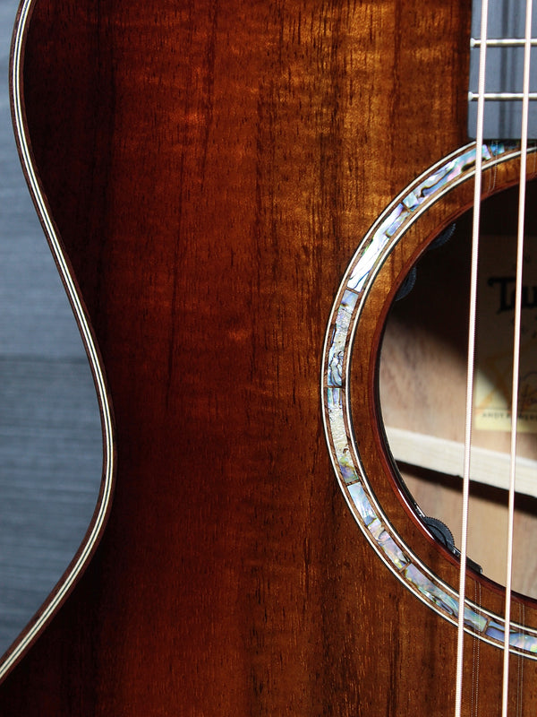 Taylor Next Generation K24ce Special Edition Hawaiian Koa acoustic electric guitar front rosette and soundhole